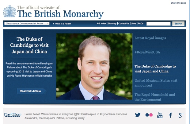 「イギリス王室」公式サイトで、来日について発表。日本のあとは中国を訪問予定。